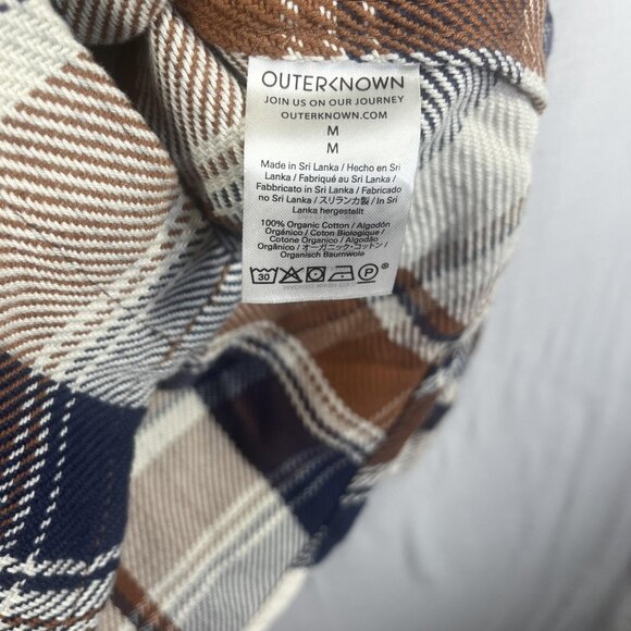 Outerknown Blanket Shirt Mens Medium Brown Blue Plaid Organic Cotton Flannel - Picture 4 of 9